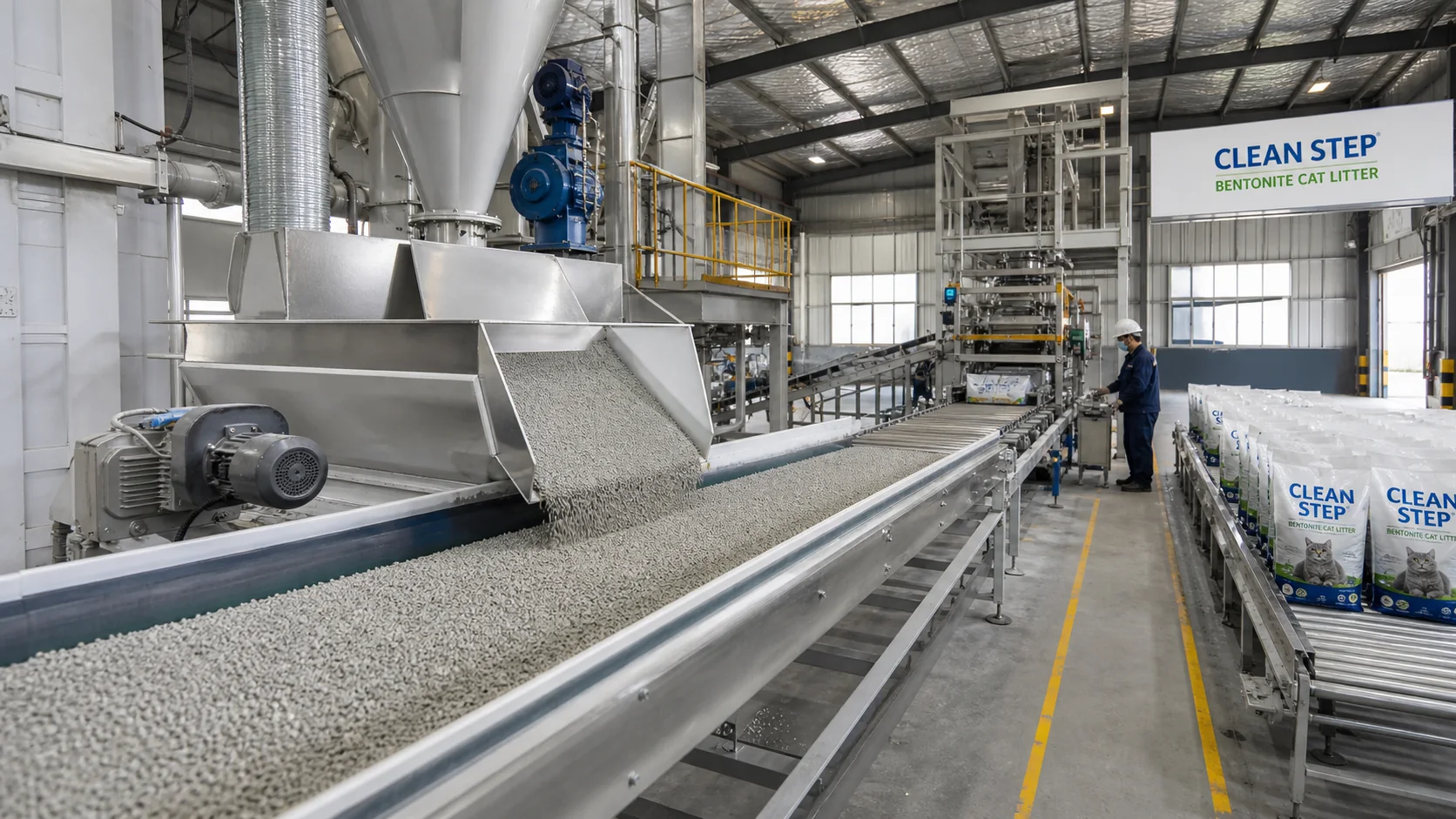 Clean Step bentonite cat litter production line at the Ultrex Pet Liaoning facility