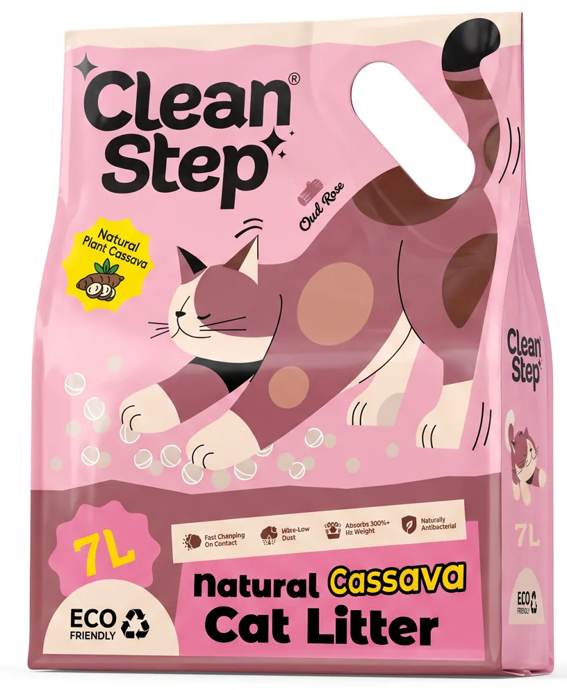 Clean Step تغليف رمل القطط بالعود والكسافا الوردية