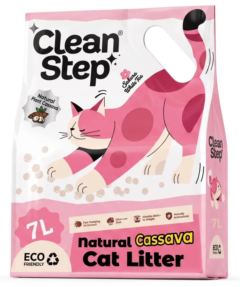 Clean Step رمل القطط في عبوات ساكورا والشاي الأبيض
