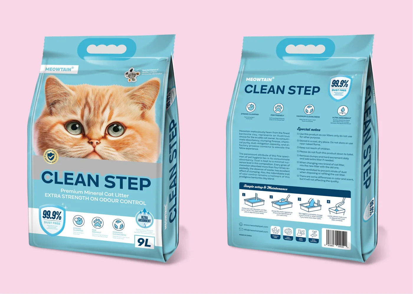 تغليف رمل القطط من البنتونيت الصوديوم الممتاز Clean Step