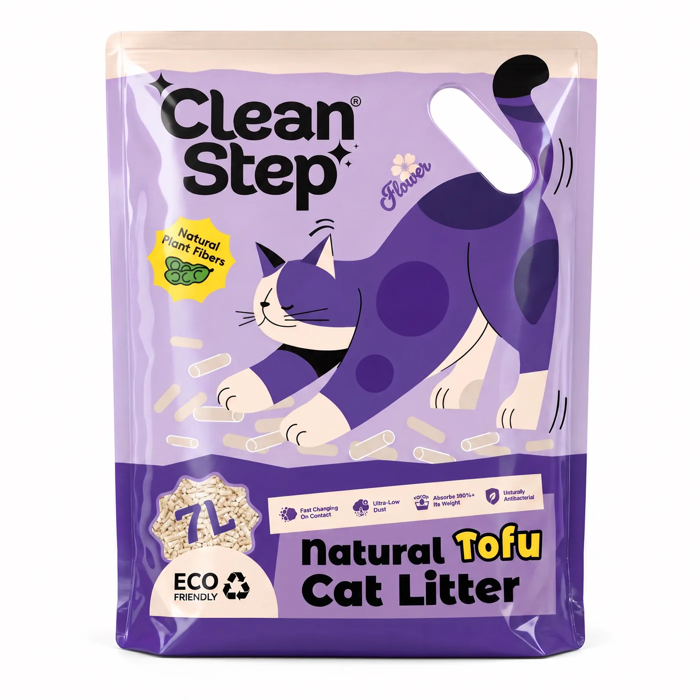 Clean Step تغليف رمل القطط على شكل زهرة التوفو
