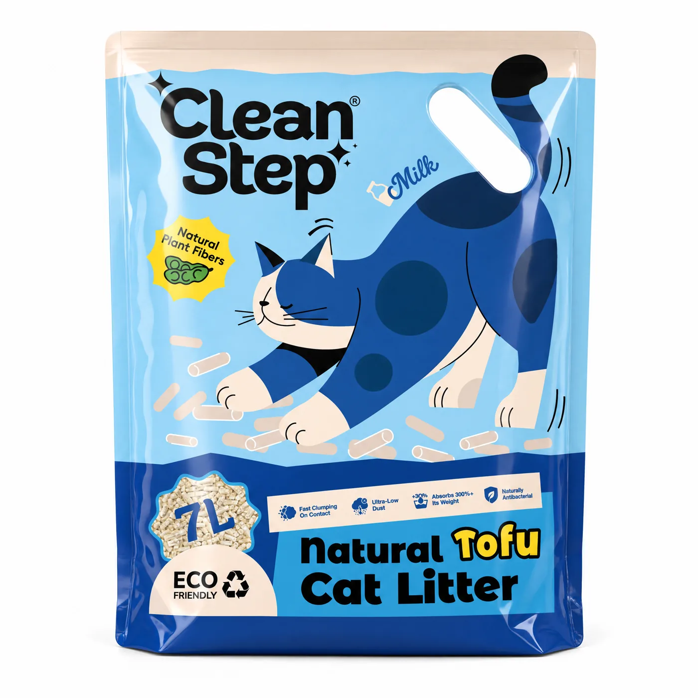Clean Step تغليف رمل القطط من التوفو الحليب