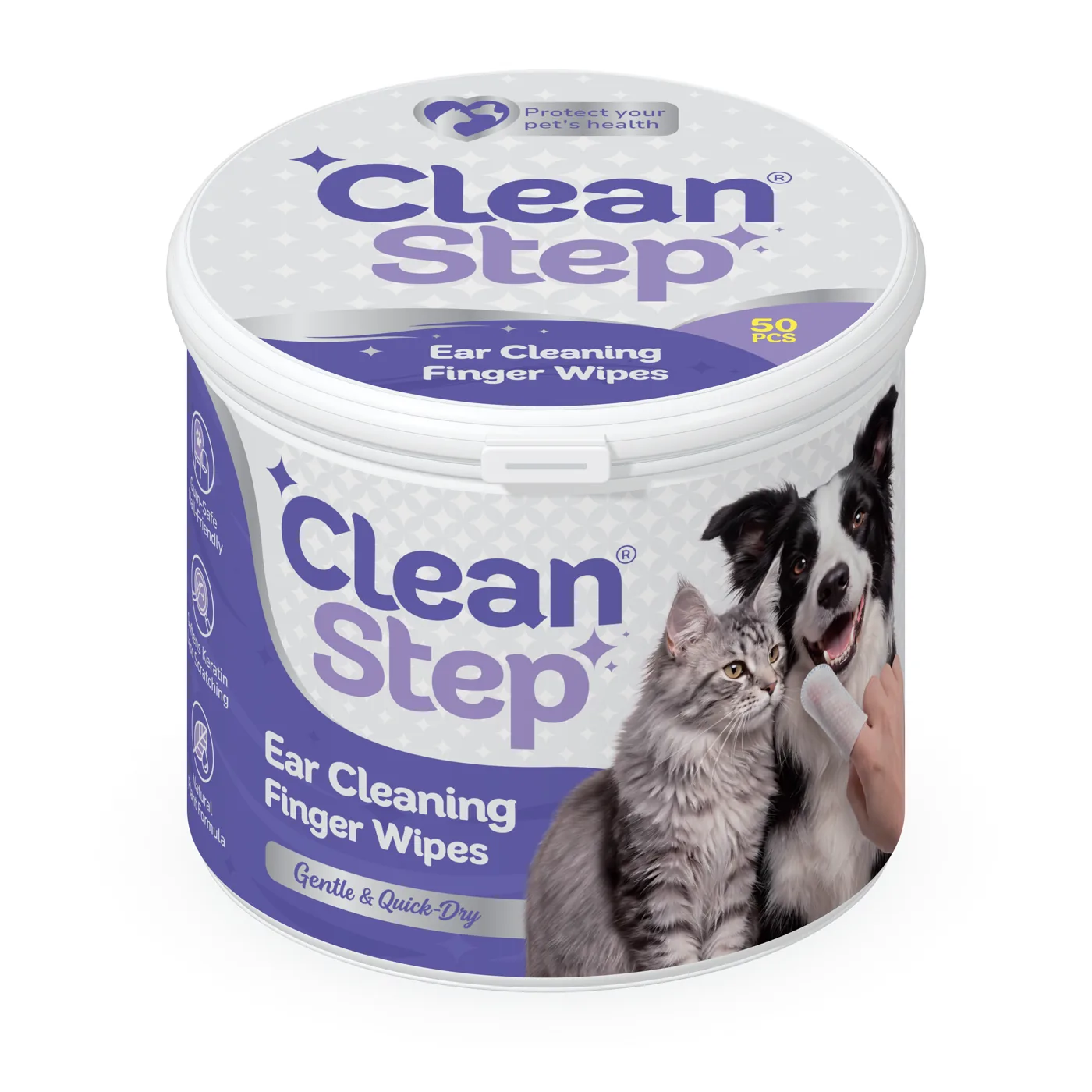 Clean Step تغليف مناديل مبللة لتنظيف الأذن للحيوانات الأليفة