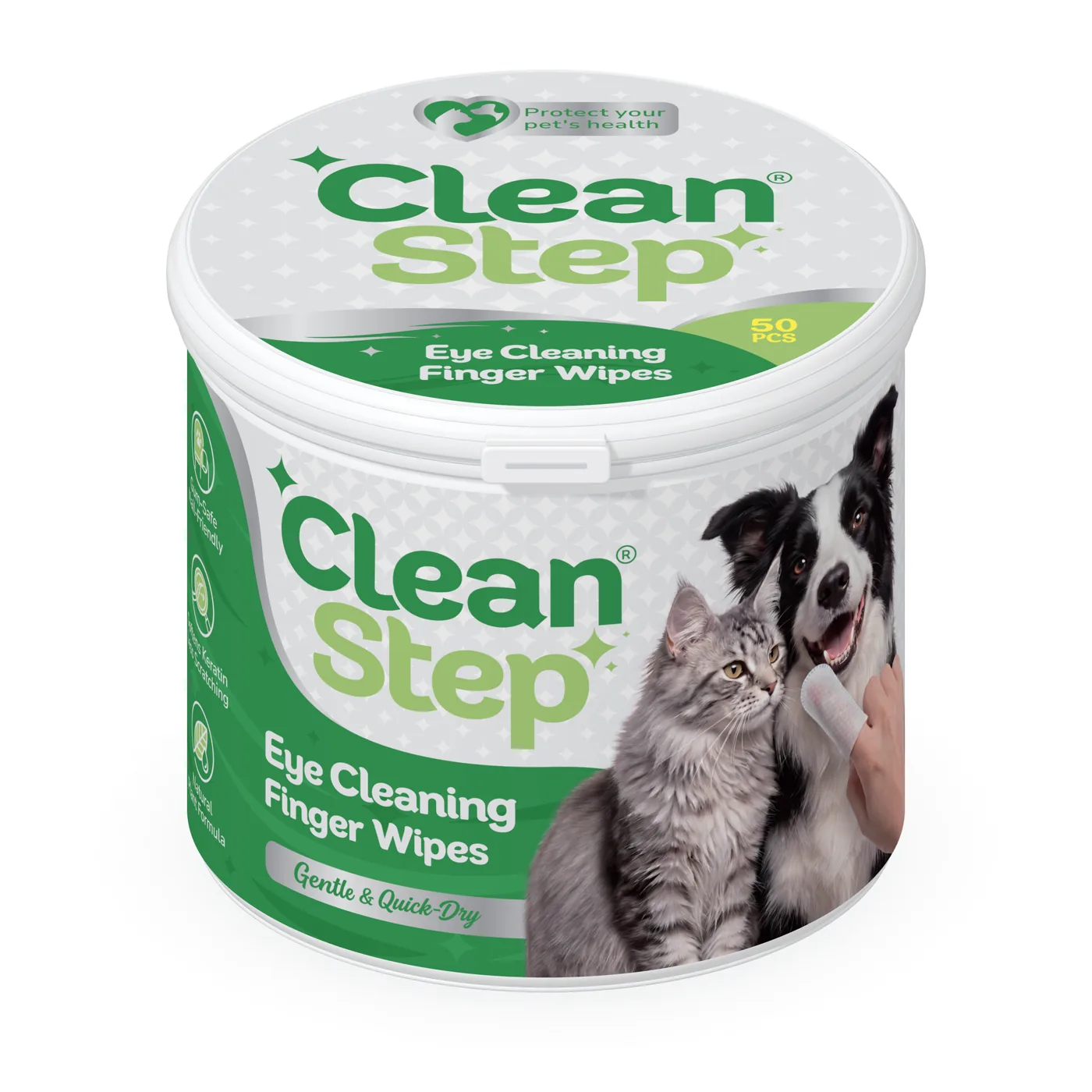 Clean Step تغليف مناديل مبللة لتنظيف عيون الحيوانات الأليفة