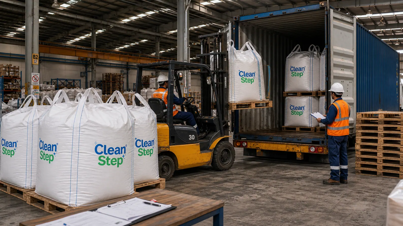 Clean Step bulk bags loaded into an export container