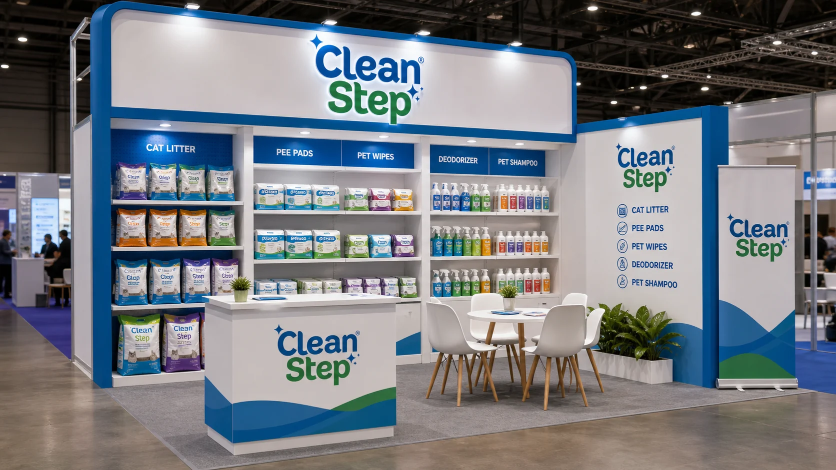 Cleanstep international pet product trade show booth for importer meetings