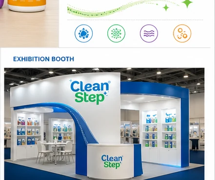 Cleanstep exhibition booth concept showing pet hygiene products and brand display